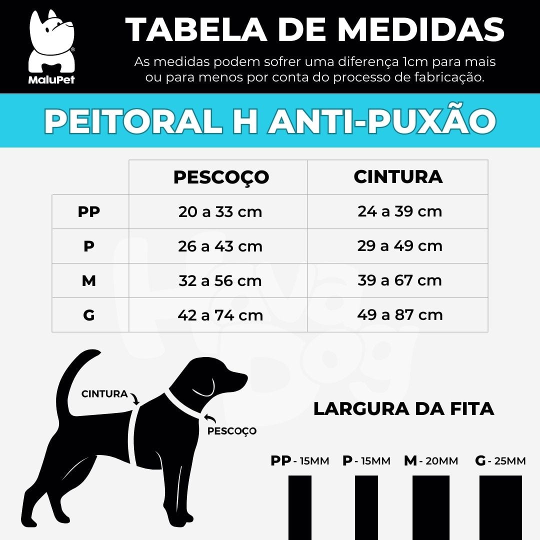 Tabela de Medidas Peitoral H Anti-Puxão